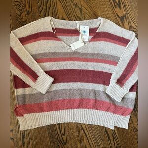 NWT wishlist lightweight burnt orange v neck sweater S M boutique